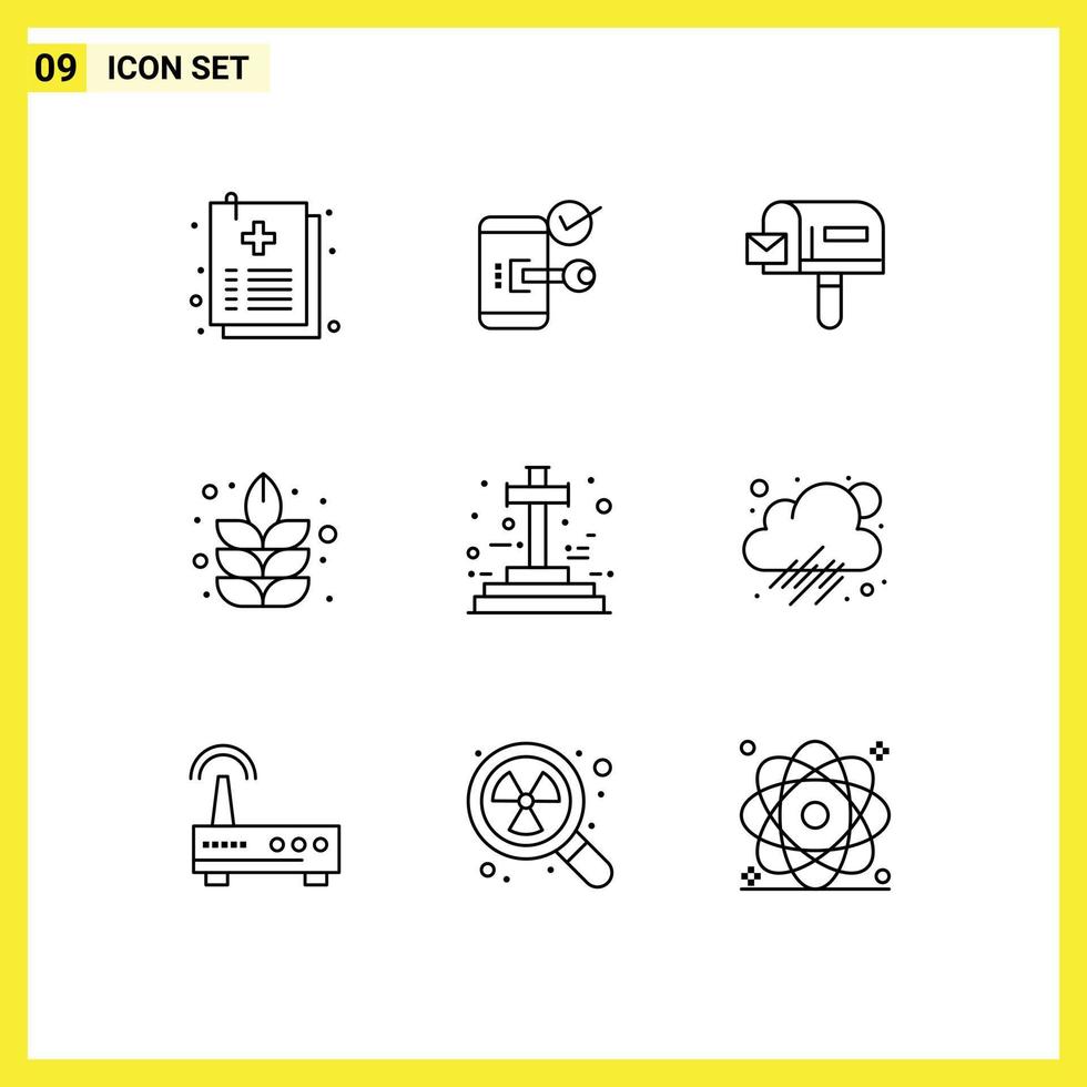Pictogram Set of 9 Simple Outlines of grave plant phone nature shopping Editable Vector Design Elements