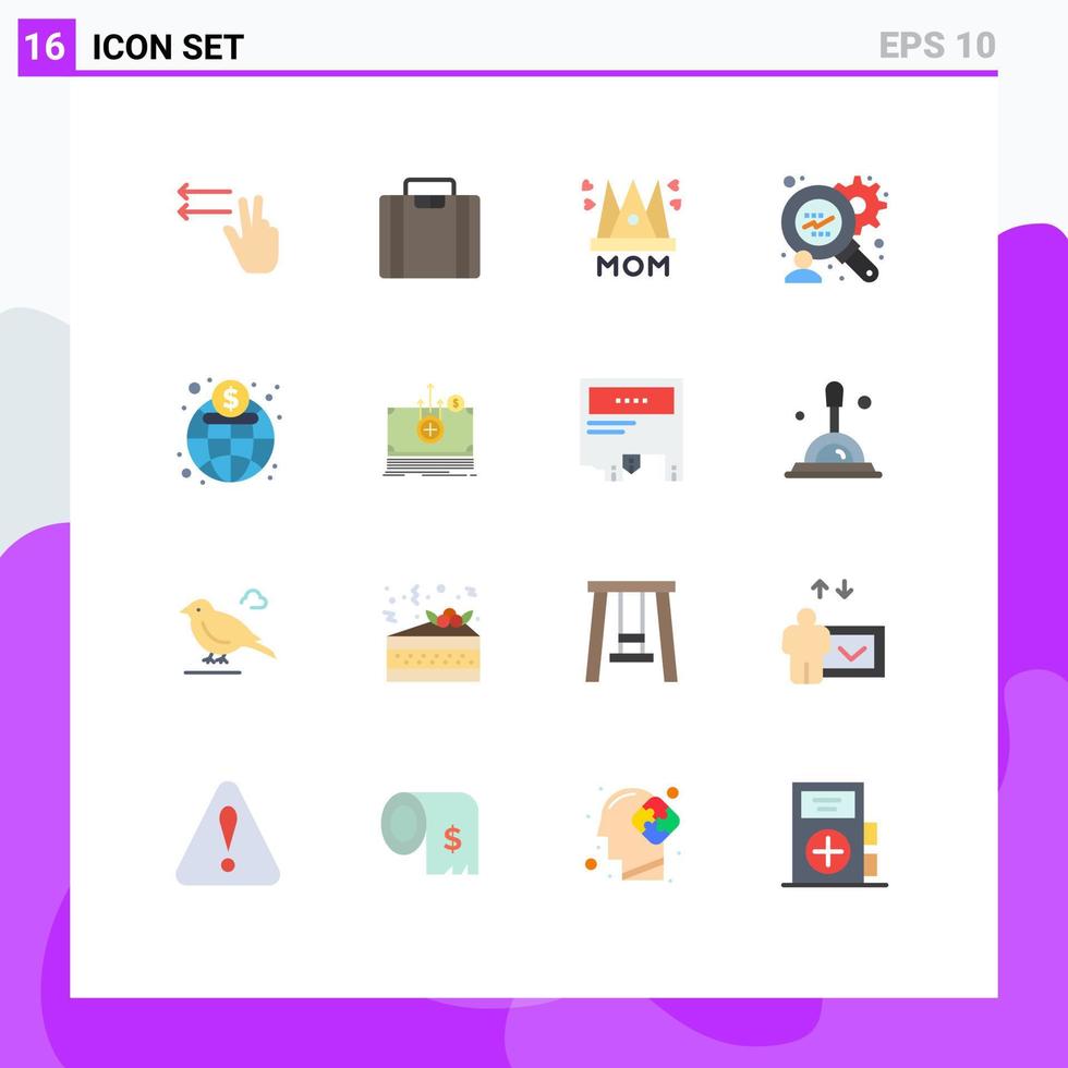 Pictogram Set of 16 Simple Flat Colors of money market mom global finance analysis Editable Pack of Creative Vector Design Elements