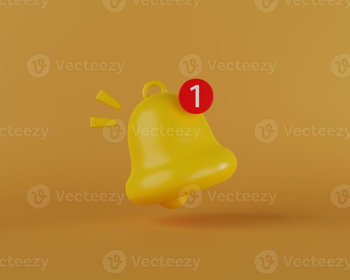 3D rendering illustration Cartoon reminder popup bell push notification icon symbol. symbol for application website ui. Empty application message. photo