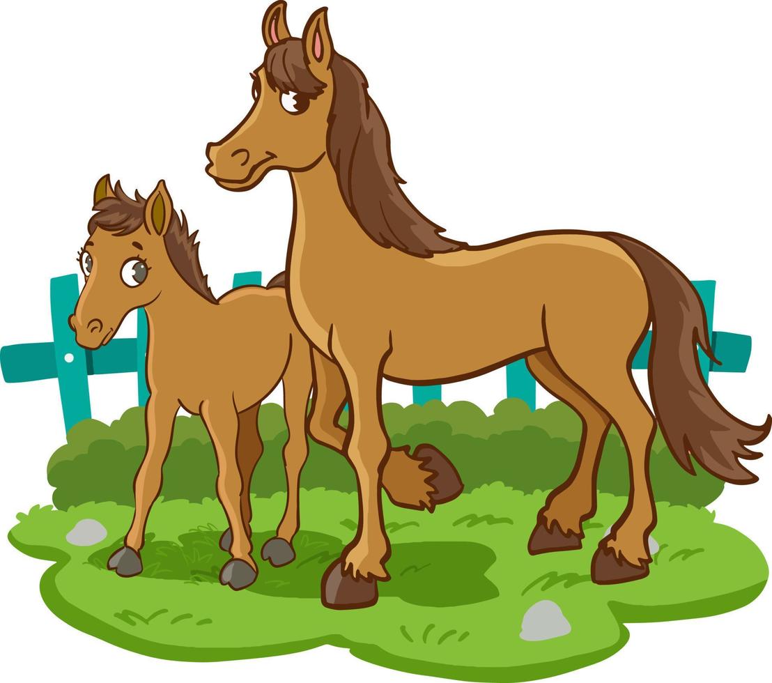 vector de dibujos animados de caballo y potro