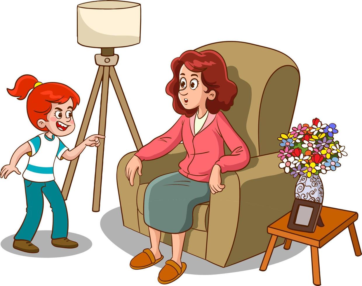 mother and kids to talk cartoon vector