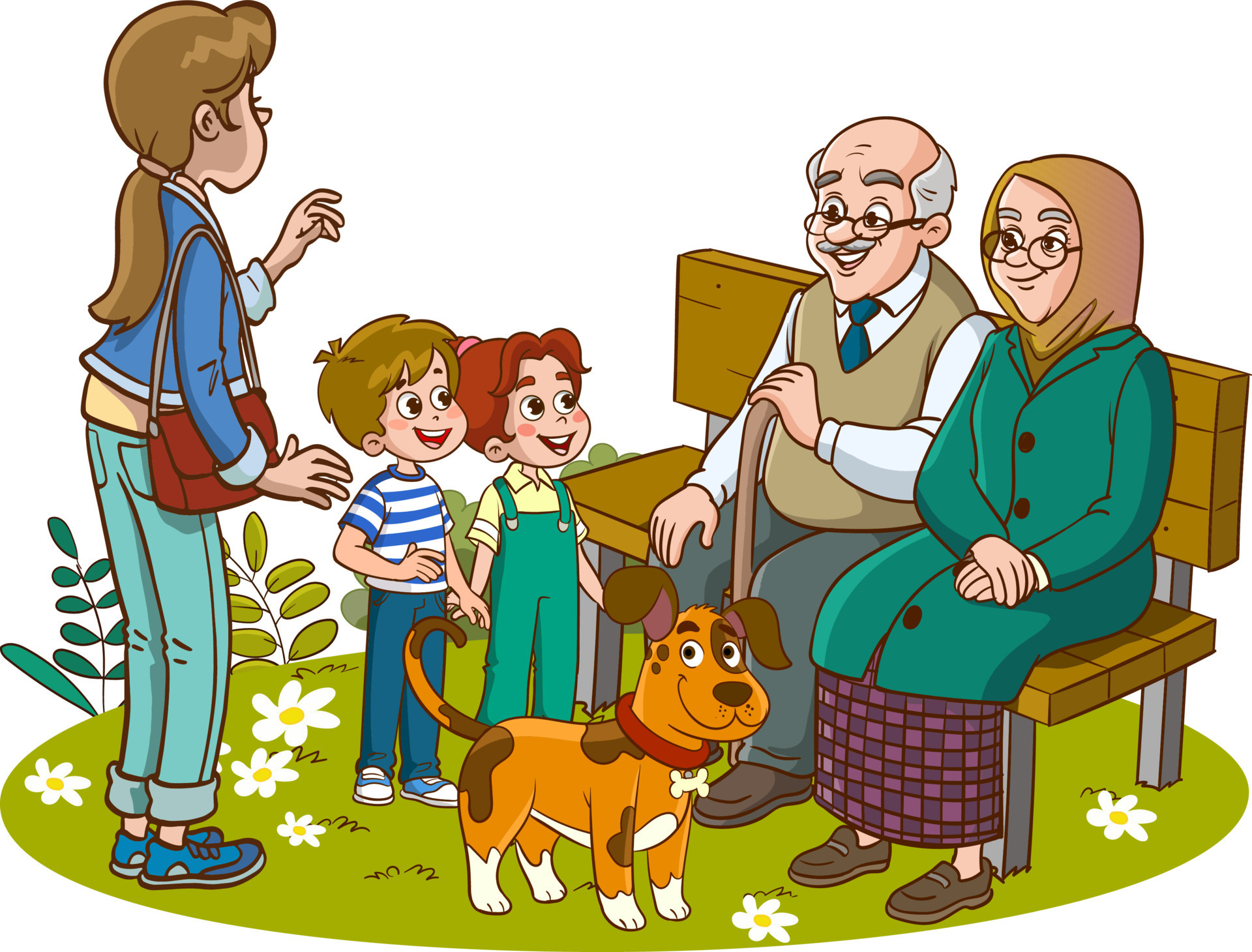 grandparents with grandchildren clipart