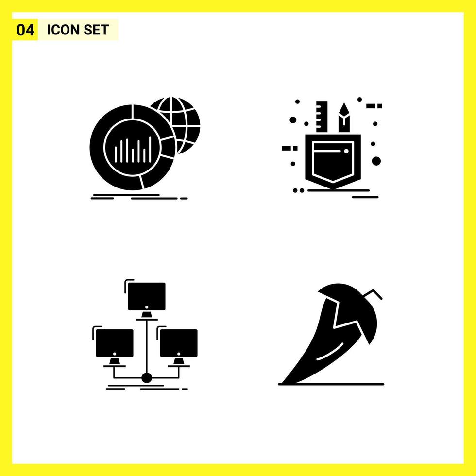 4 Icon Set. Simple Solid Symbols. Glyph Sign on White Background for Website Design Mobile Applications and Print Media. vector