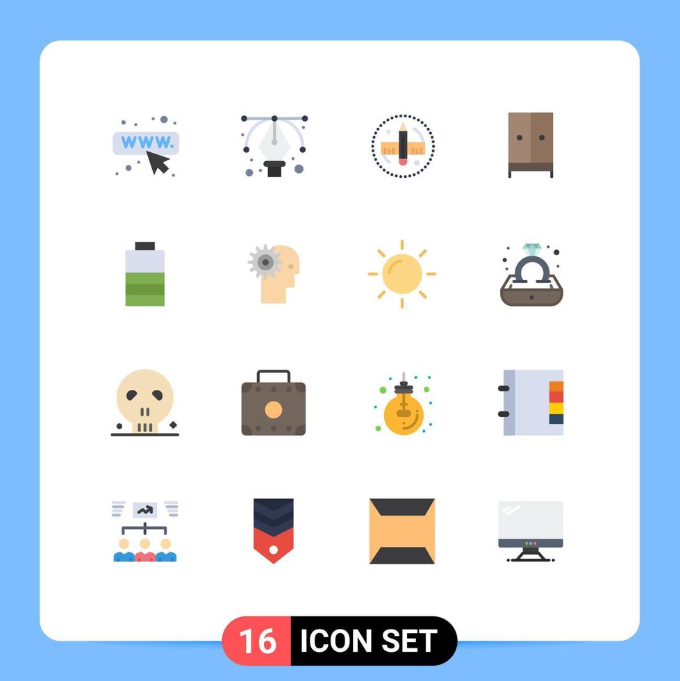 16 Thematic Vector Flat Colors and Editable Symbols of power battery ruler hotel furniture Editable Pack of Creative Vector Design Elements