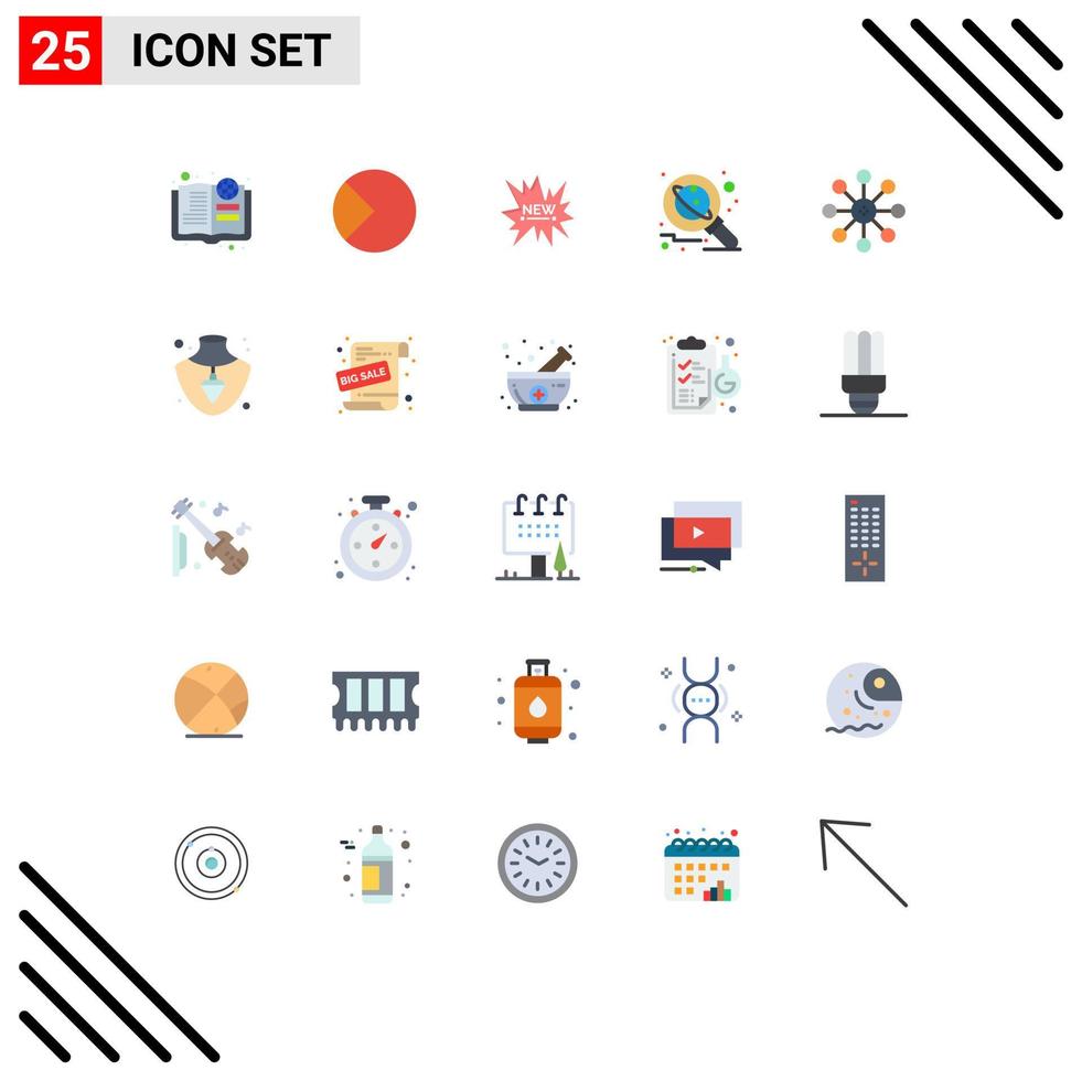25 User Interface Flat Color Pack of modern Signs and Symbols of space research pie planet new Editable Vector Design Elements
