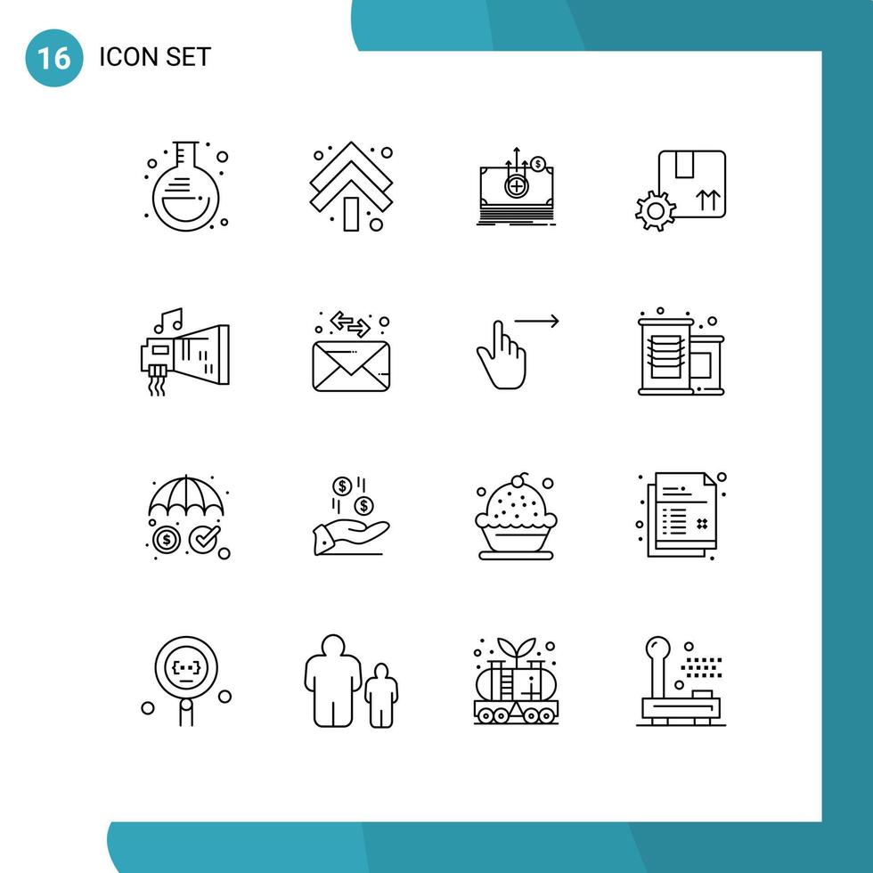conjunto moderno de 16 contornos y símbolos como elementos de diseño de vectores editables de marca de primera calidad de dinero de equipo de blaster