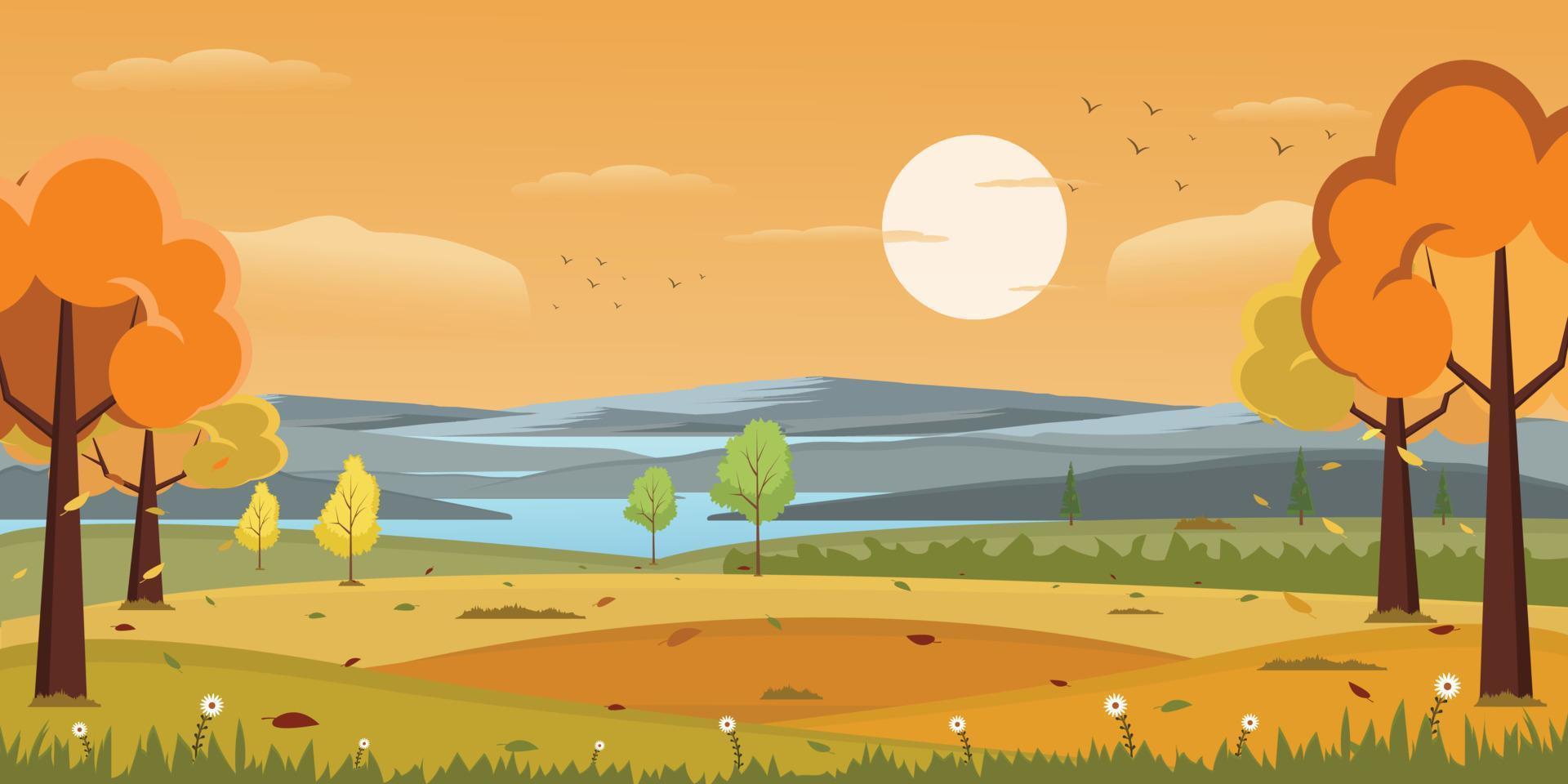 A scenic view in an autumn background, well-defined flat illustration vector