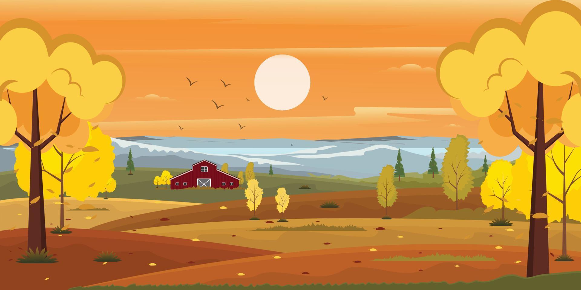 A scenic view in an autumn background, well-defined flat illustration vector