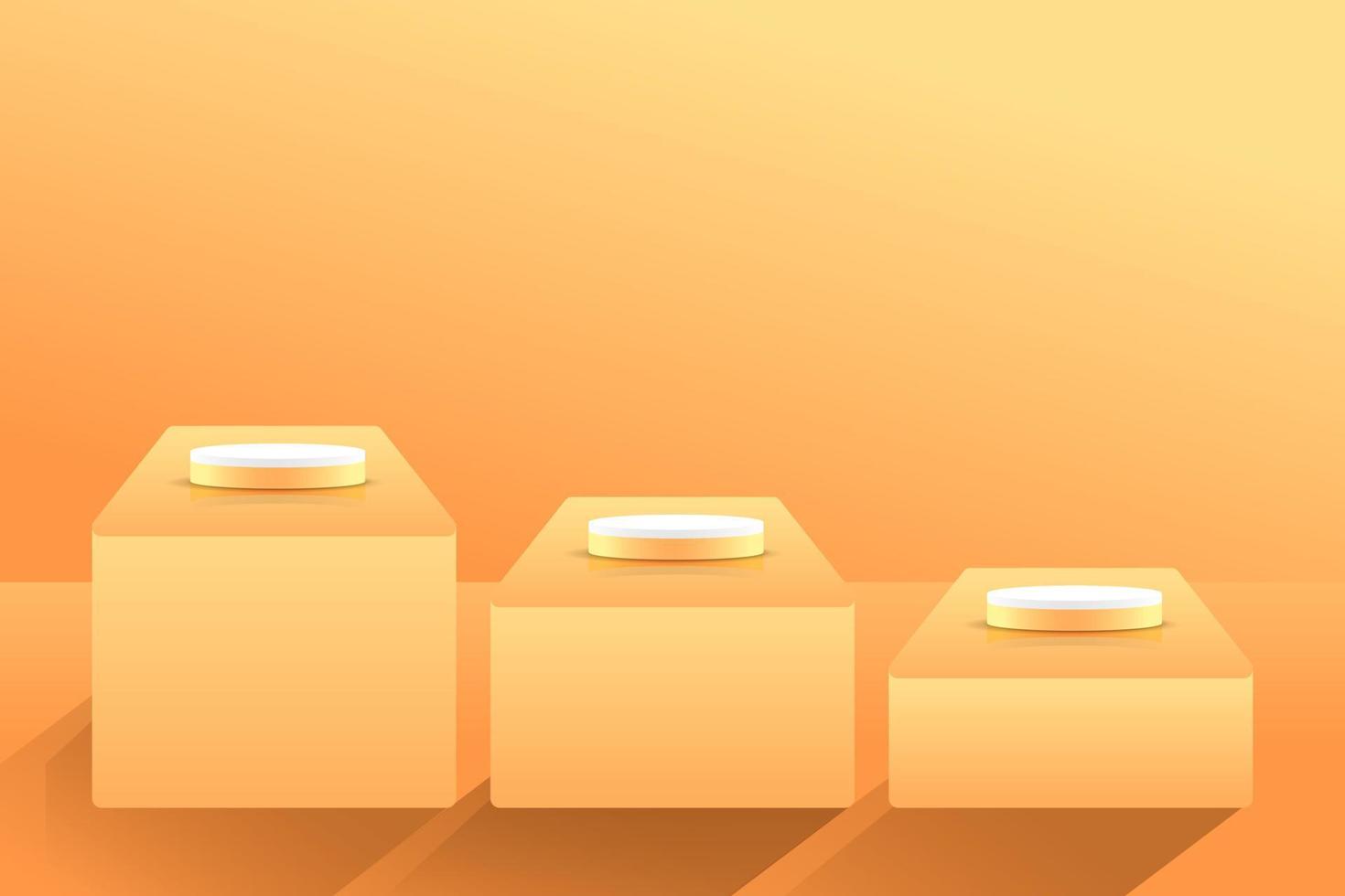 Set orange yellow 3d object cylinder pedestal podium display gradient color minimal scene showroom vector