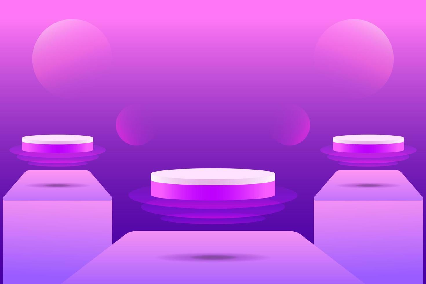 Set purple violet 3d object cylinder pedestal podium display gradient color minimal scene showroom vector