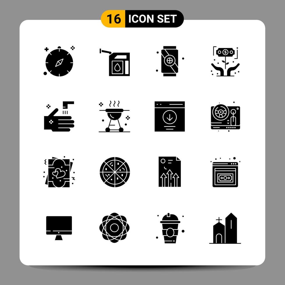 16 signos de símbolos de glifo de paquete de iconos negros para diseños receptivos sobre fondo blanco. 16 iconos establecidos. vector