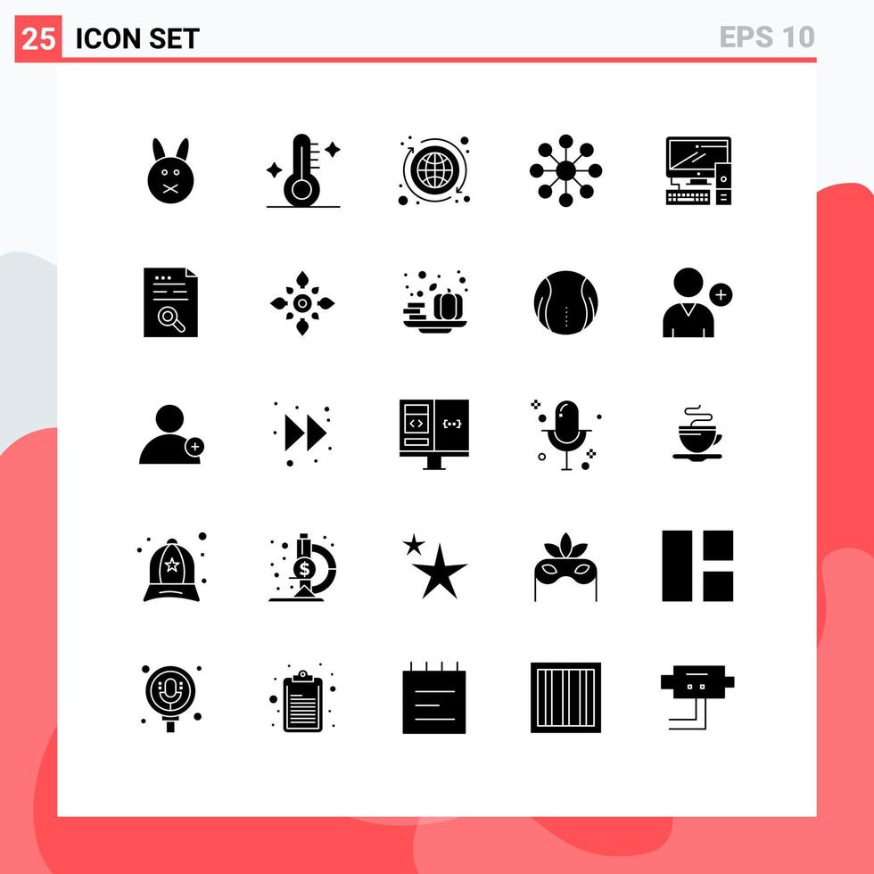 Group of 25 Modern Solid Glyphs Set for pc equipment economy computer finance Editable Vector Design Elements