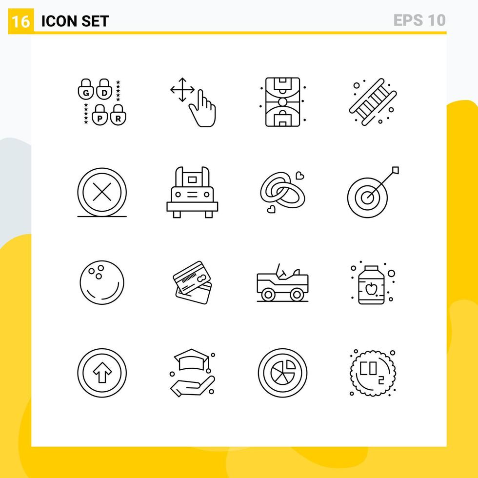 Universal Icon Symbols Group of 16 Modern Outlines of exit close ground cancel service Editable Vector Design Elements