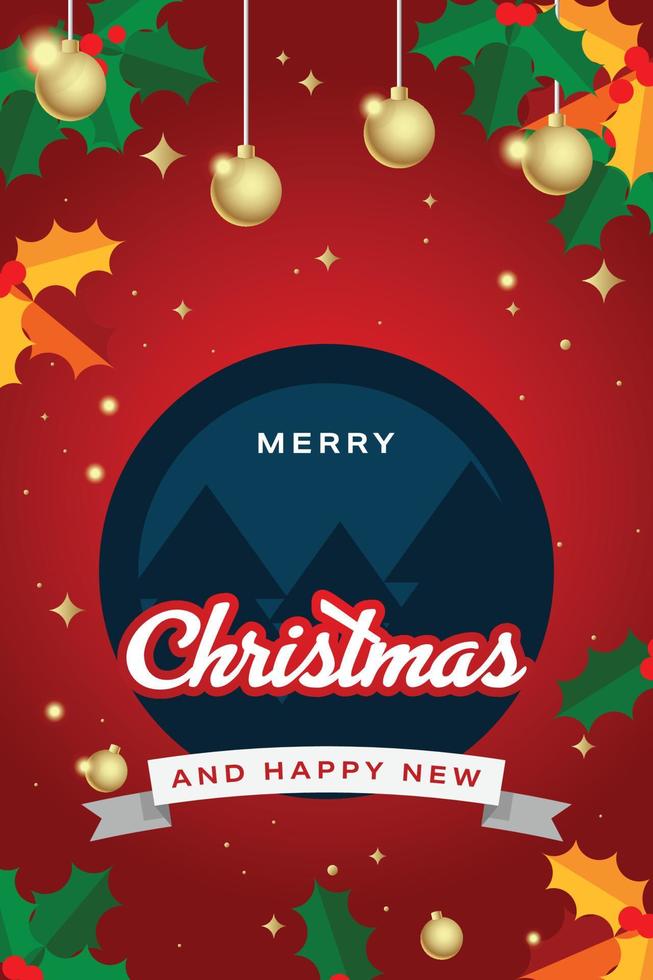 Merry Christmas Holly Leaves with Pine Trees Party Invitation Card vector