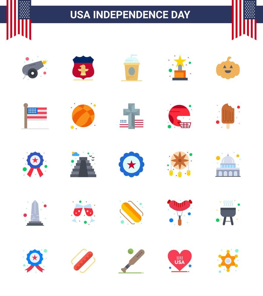 Big Pack of 25 USA Happy Independence Day USA Vector Flats and Editable Symbols of american trophy cake award independece Editable USA Day Vector Design Elements