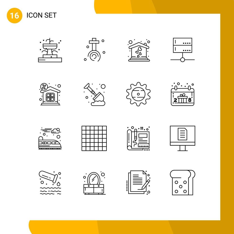 16 contornos vectoriales temáticos y símbolos editables de elementos de diseño vectorial editables de datos del servidor doméstico de señales financieras vector