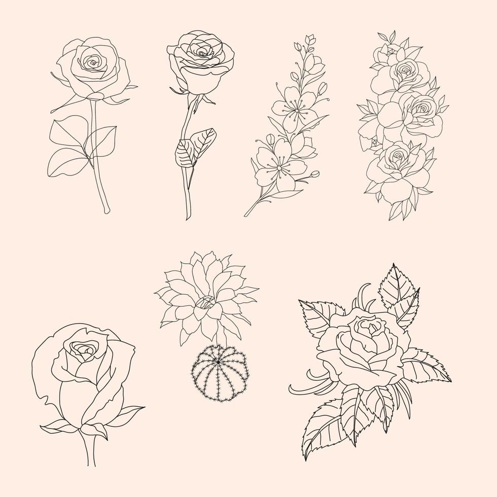 diseño de arte de línea floral y hoja vector