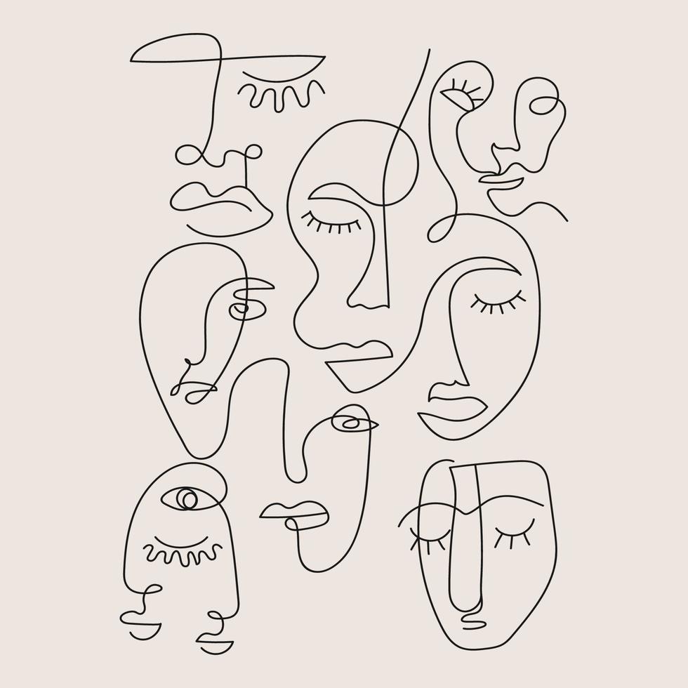 Abstract Women face line art design vector