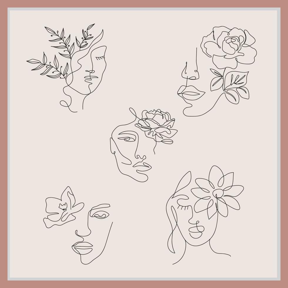 Floral and leaf line art design vector