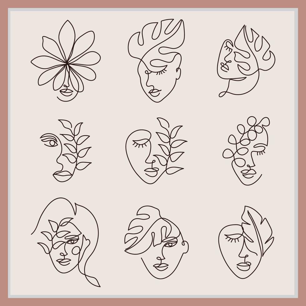 Abstract Women face line art design vector