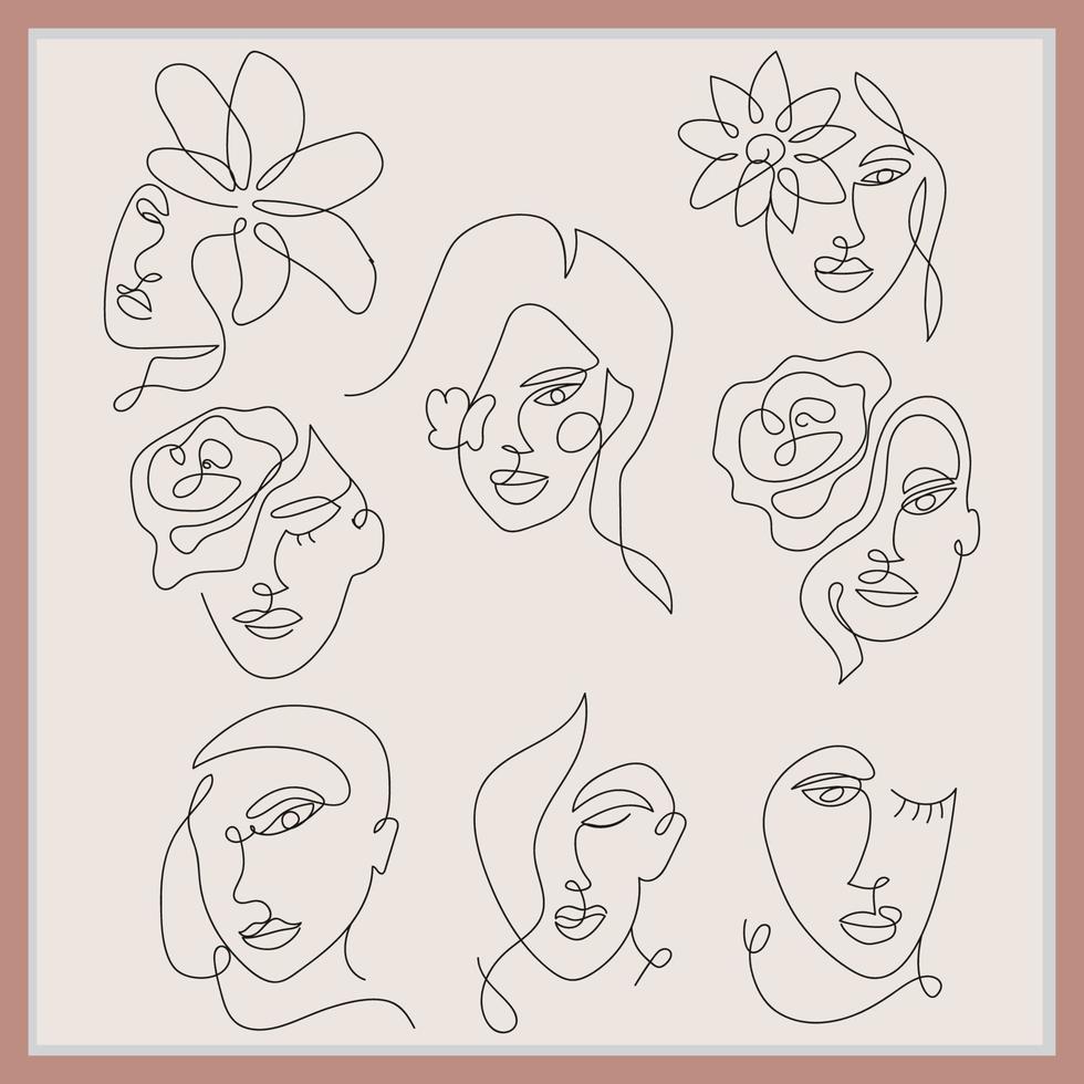 Abstract Women face line art design vector