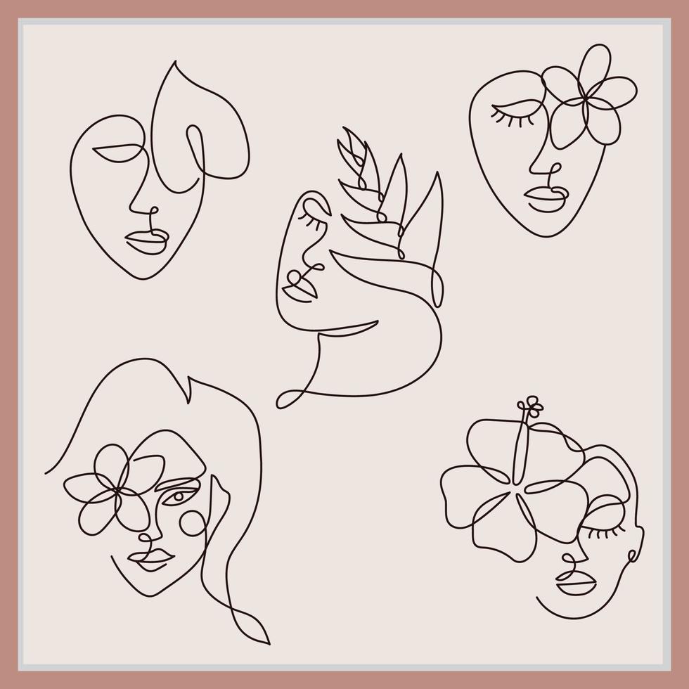 Abstract Women face line art design vector