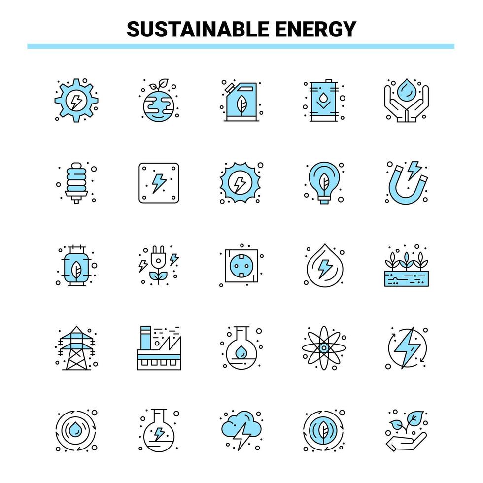 25 conjunto de iconos negros y azules de energía sostenible. diseño de icono creativo y plantilla de logotipo vector