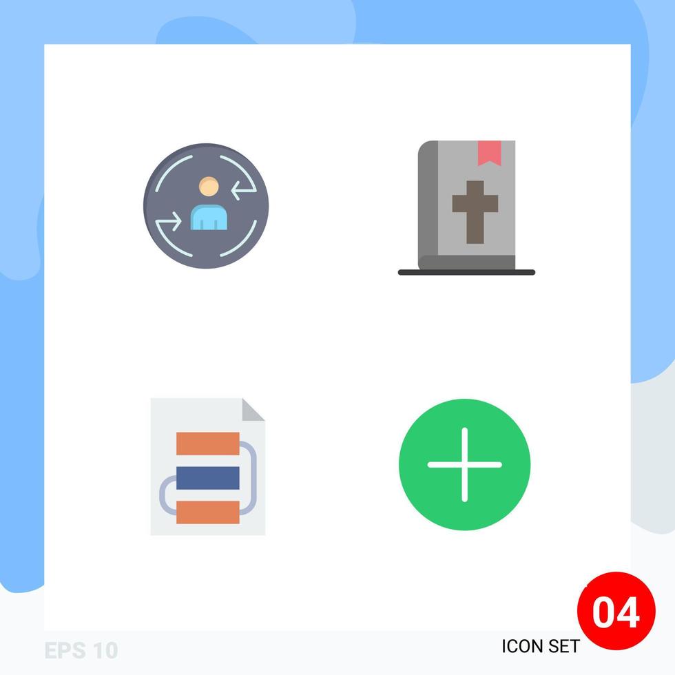 Set of 4 Vector Flat Icons on Grid for peturning file marketing note strategy Editable Vector Design Elements