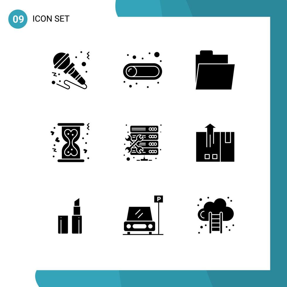 Group of 9 Solid Glyphs Signs and Symbols for hosting hourglass toggle heart charity Editable Vector Design Elements
