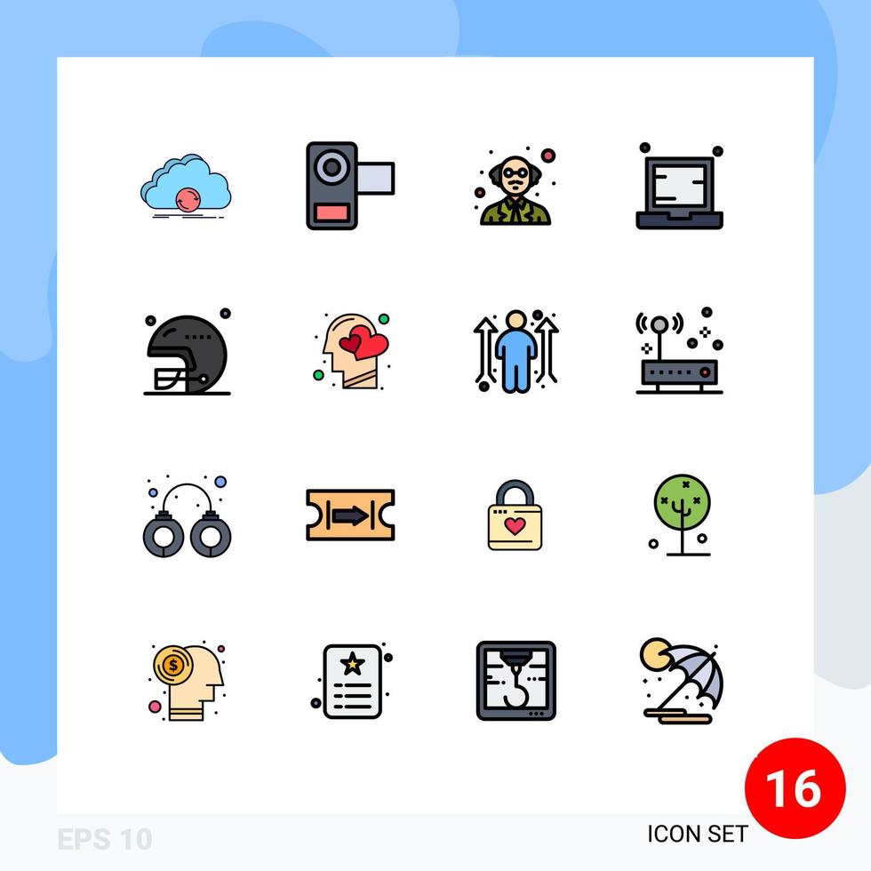 grupo de 16 signos y símbolos de líneas llenas de color plano para elementos de diseño de vectores creativos editables de ciencia de dispositivo de película electrónica portátil
