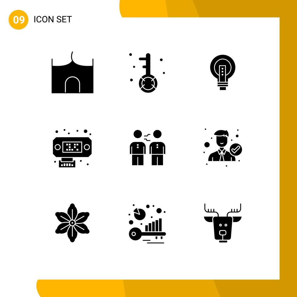 Group of 9 Solid Glyphs Signs and Symbols for connection lightbulb optimization light business Editable Vector Design Elements