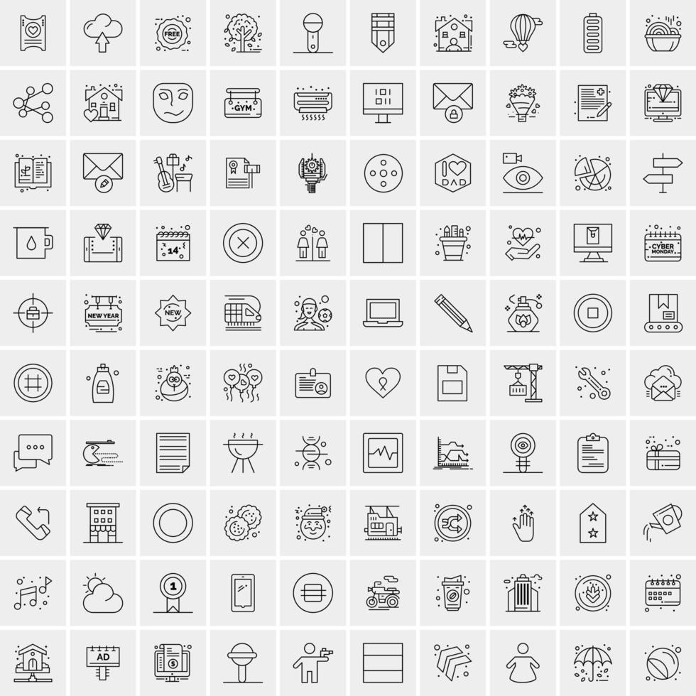 paquete de 100 iconos de líneas universales para móviles y web vector