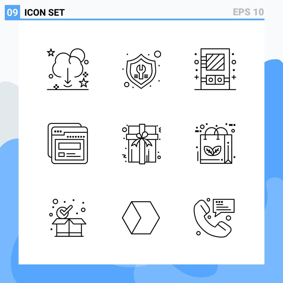 Modern 9 Line style icons. Outline Symbols for general use. Creative Line Icon Sign Isolated on White Background. 9 Icons Pack. vector