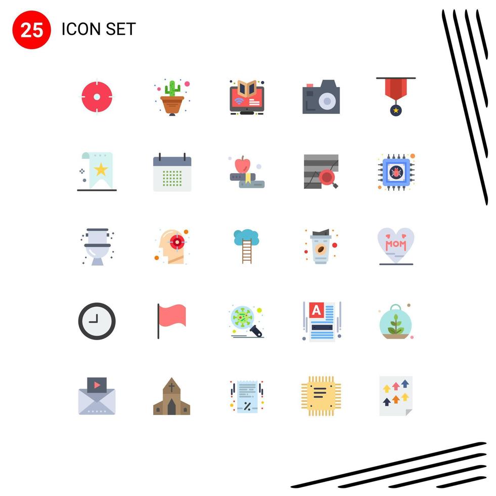 Modern Set of 25 Flat Colors and symbols such as badge communication elearning camera online Editable Vector Design Elements