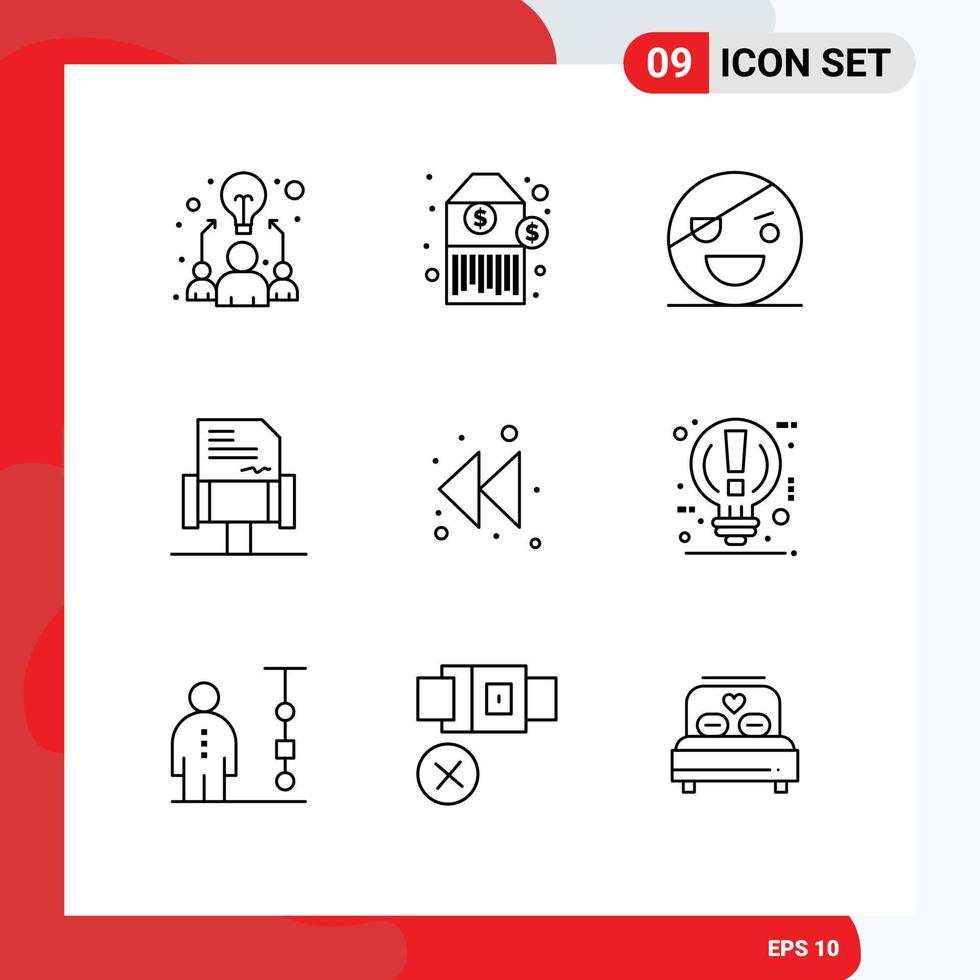 9 Universal Outline Signs Symbols of rewind arrow horror rules book Editable Vector Design Elements