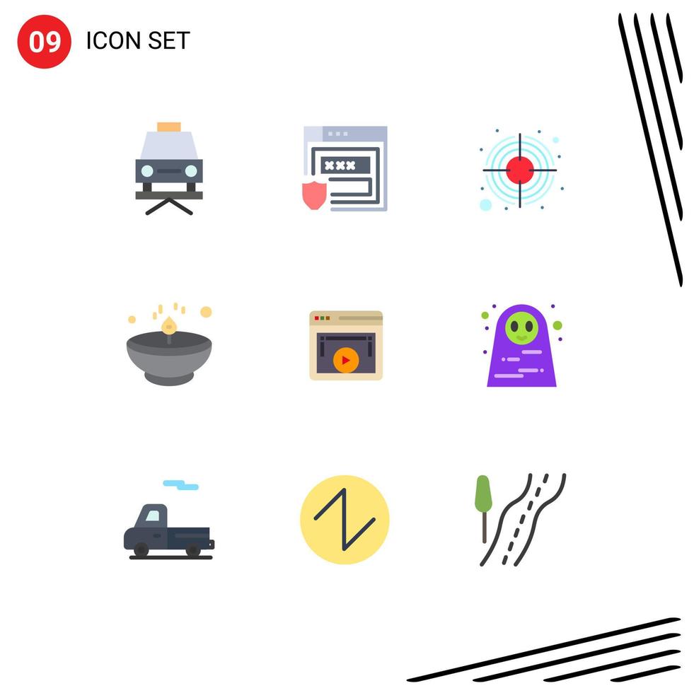 Universal Icon Symbols Group of 9 Modern Flat Colors of display light arrow lamp diwali Editable Vector Design Elements