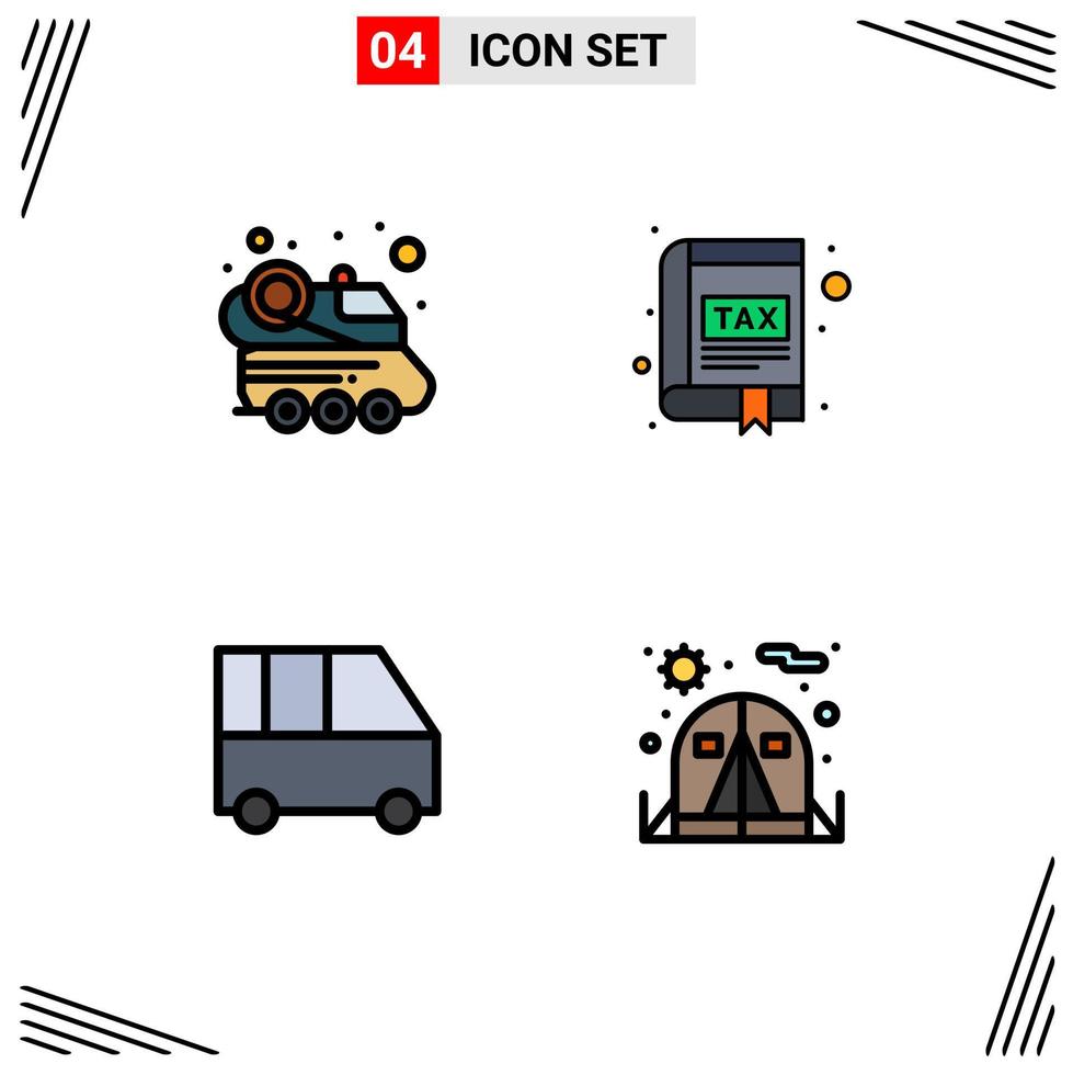 Universal Icon Symbols Group of 4 Modern Filledline Flat Colors of automobile delivery van spacecraft book minibus Editable Vector Design Elements