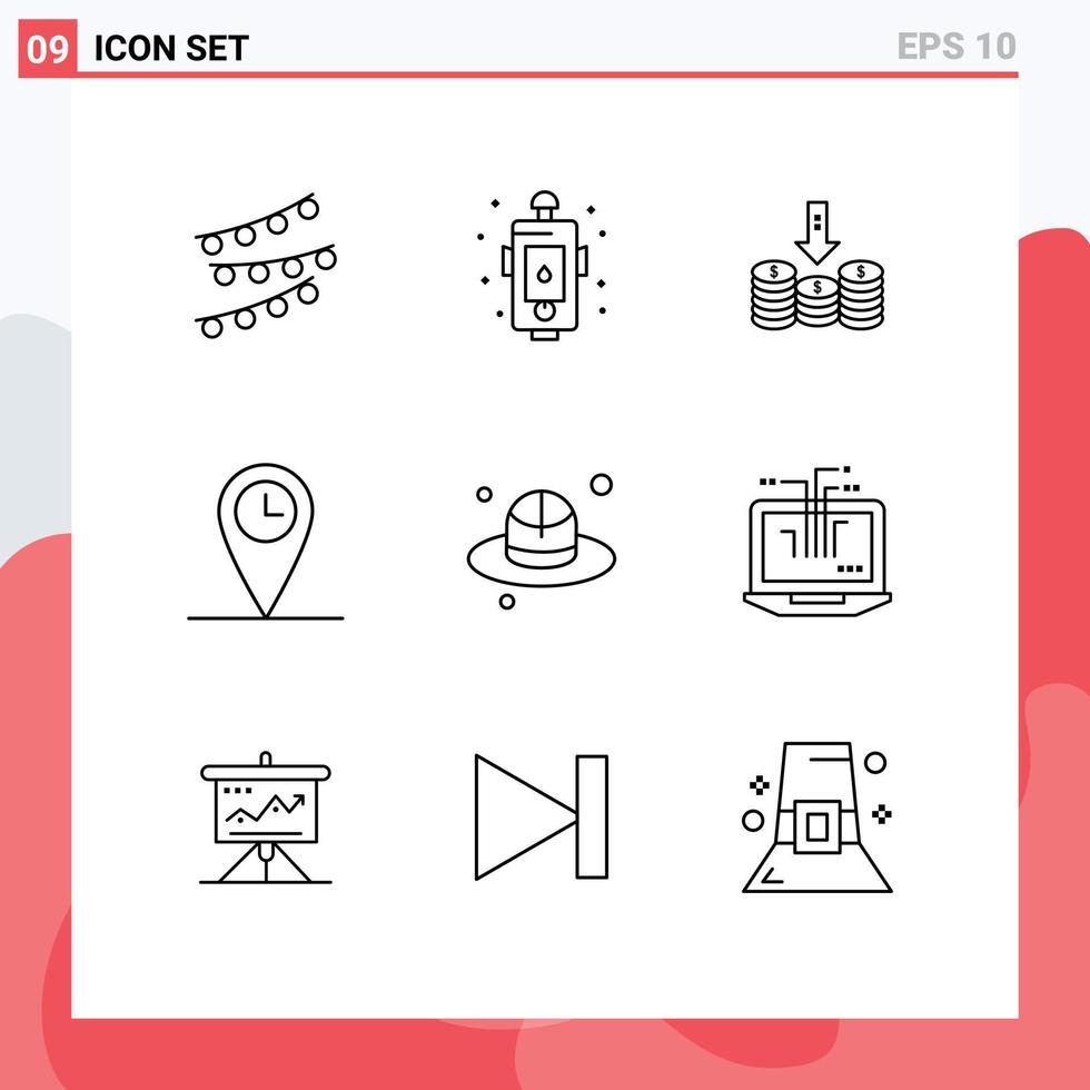 9 Universal Outline Signs Symbols of time geo emergency arrow money Editable Vector Design Elements