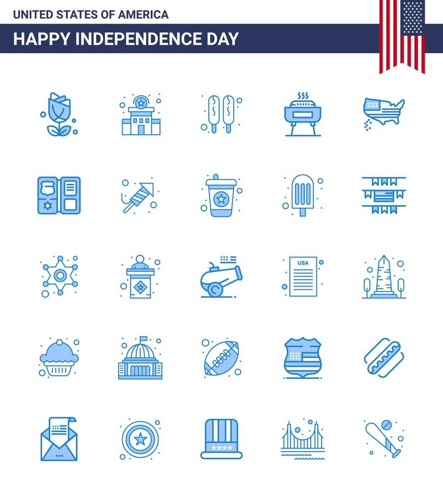 25 Blue Signs for USA Independence Day thanksgiving american corn dog holiday celebration Editable USA Day Vector Design Elements