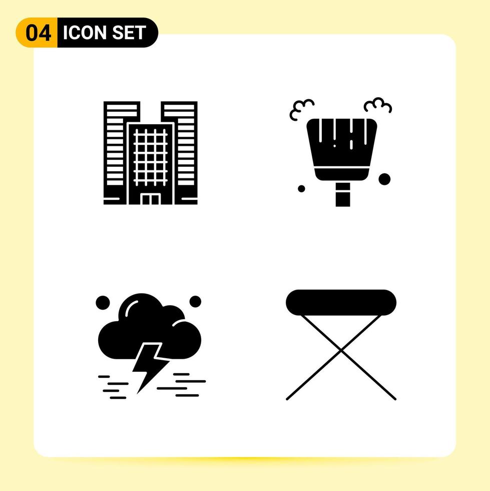 4 Creative Icons for Modern website design and responsive mobile apps. 4 Glyph Symbols Signs on White Background. 4 Icon Pack. vector