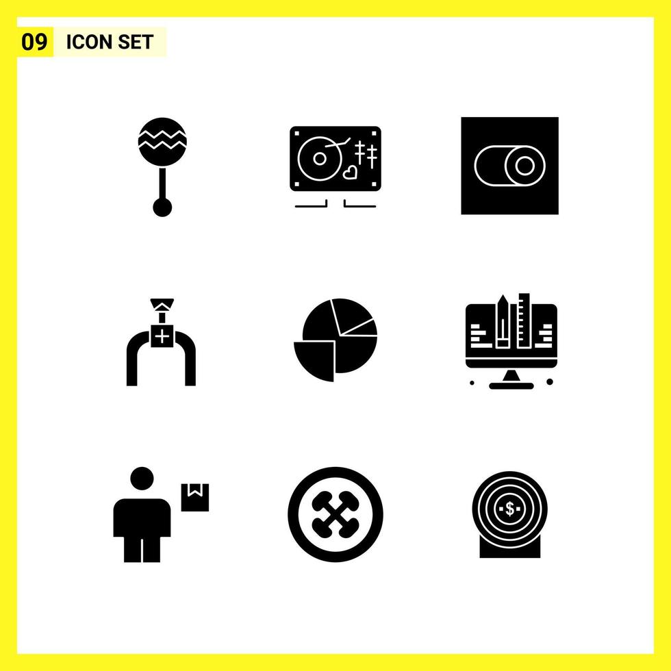 9 Icon Set. Simple Solid Symbols. Glyph Sign on White Background for Website Design Mobile Applications and Print Media. vector