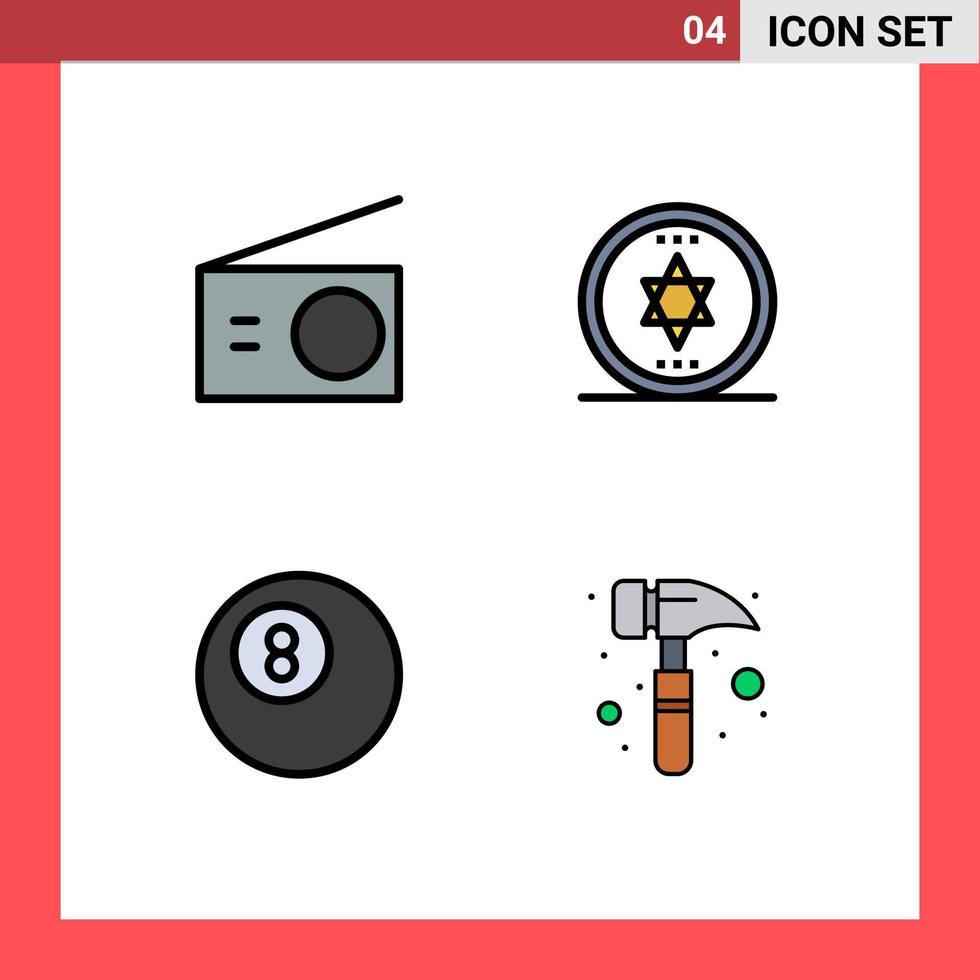 grupo de símbolos de icono universal de 4 colores planos de línea de relleno modernos de electrodomésticos martillo de garra radio kit de reloj mágico elementos de diseño vectorial editables vector