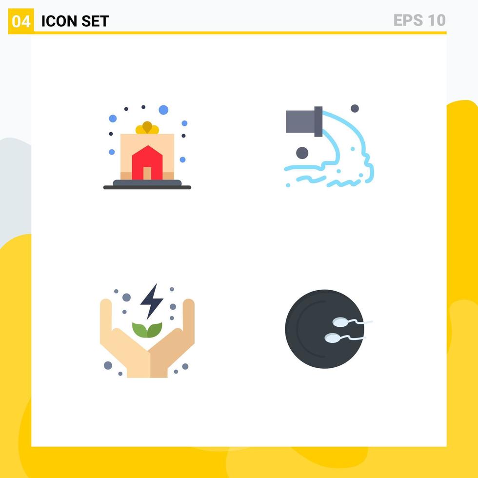 Pack of 4 creative Flat Icons of celebration waste home pollution energy Editable Vector Design Elements