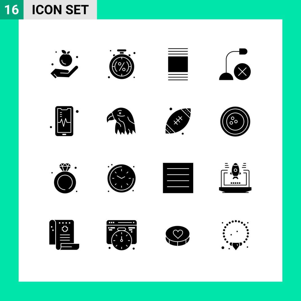Set of 16 Commercial Solid Glyphs pack for mobil microphone cover hardware devices Editable Vector Design Elements