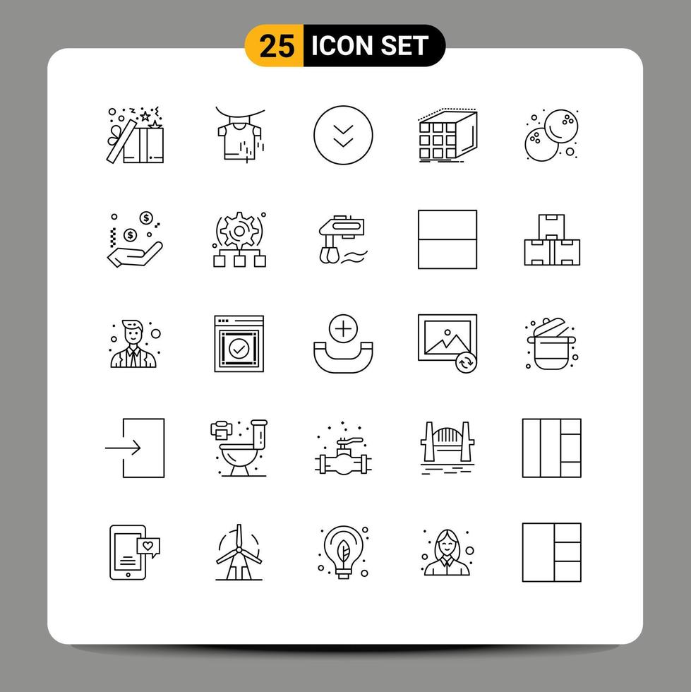 25 User Interface Line Pack of modern Signs and Symbols of coconut dimensional arrows cube abstract Editable Vector Design Elements
