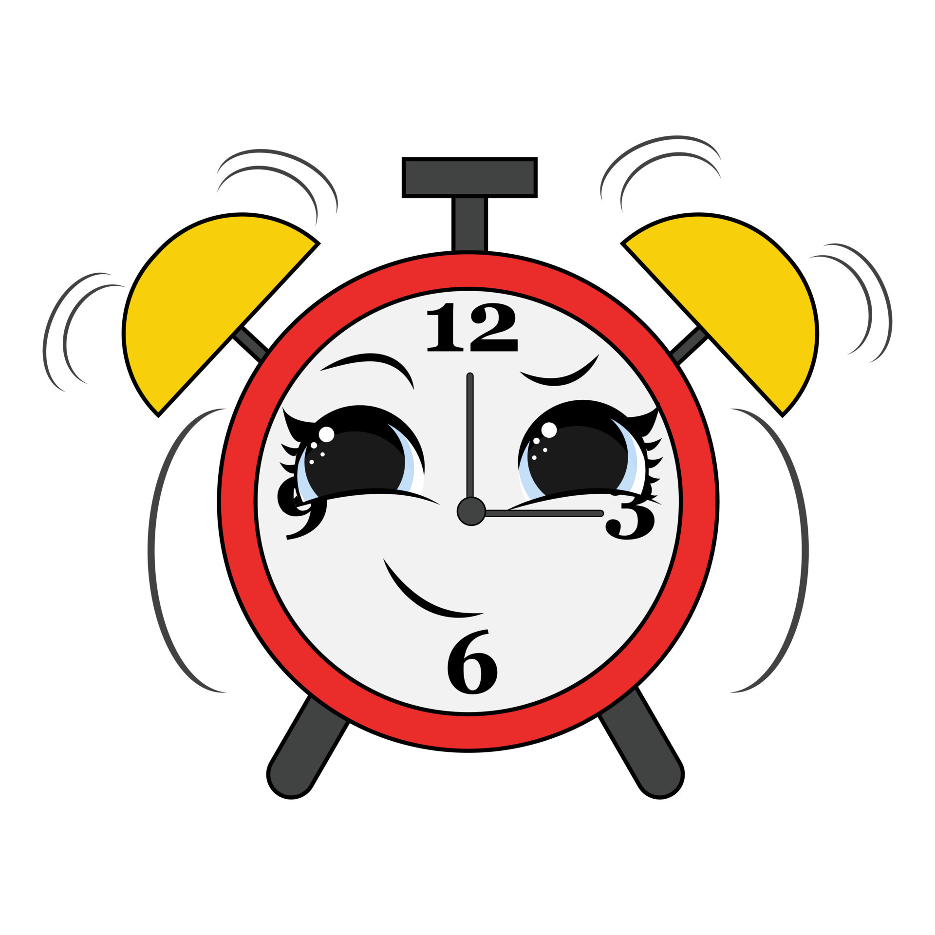 Alarm clock red wakeup time isolated on background in flat style