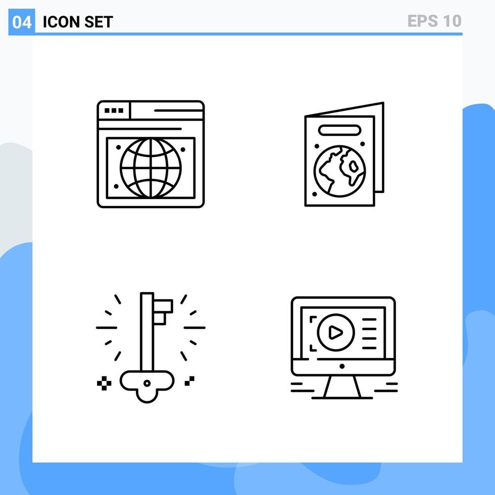 Modern 4 Line style icons. Outline Symbols for general use. Creative Line Icon Sign Isolated on White Background. 4 Icons Pack. vector