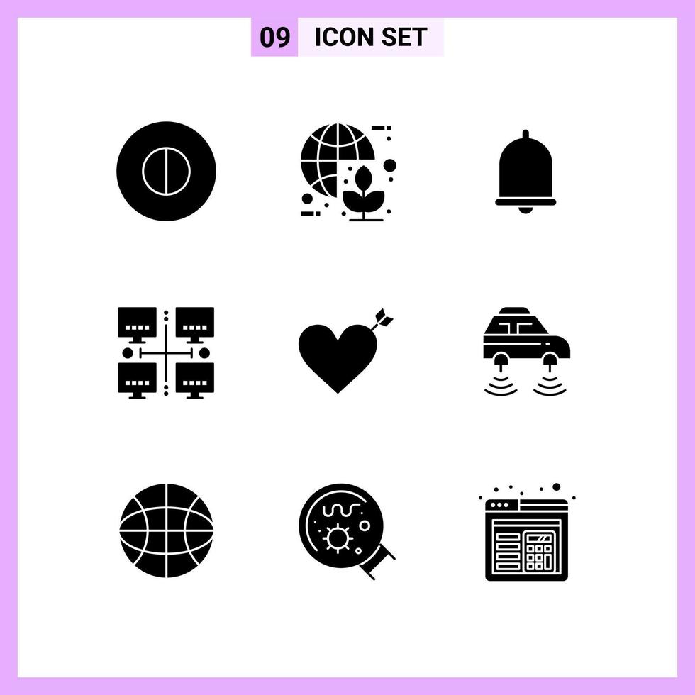 9 Icons in Solid Style. Glyph Symbols on White Background. Creative Vector Signs for Web mobile and Print.