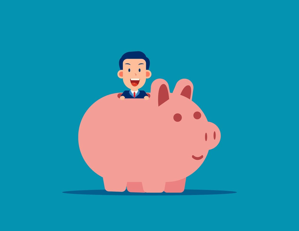 Cute business man with Piggy bank. Business financial concept. Vector illustration in cartoon style