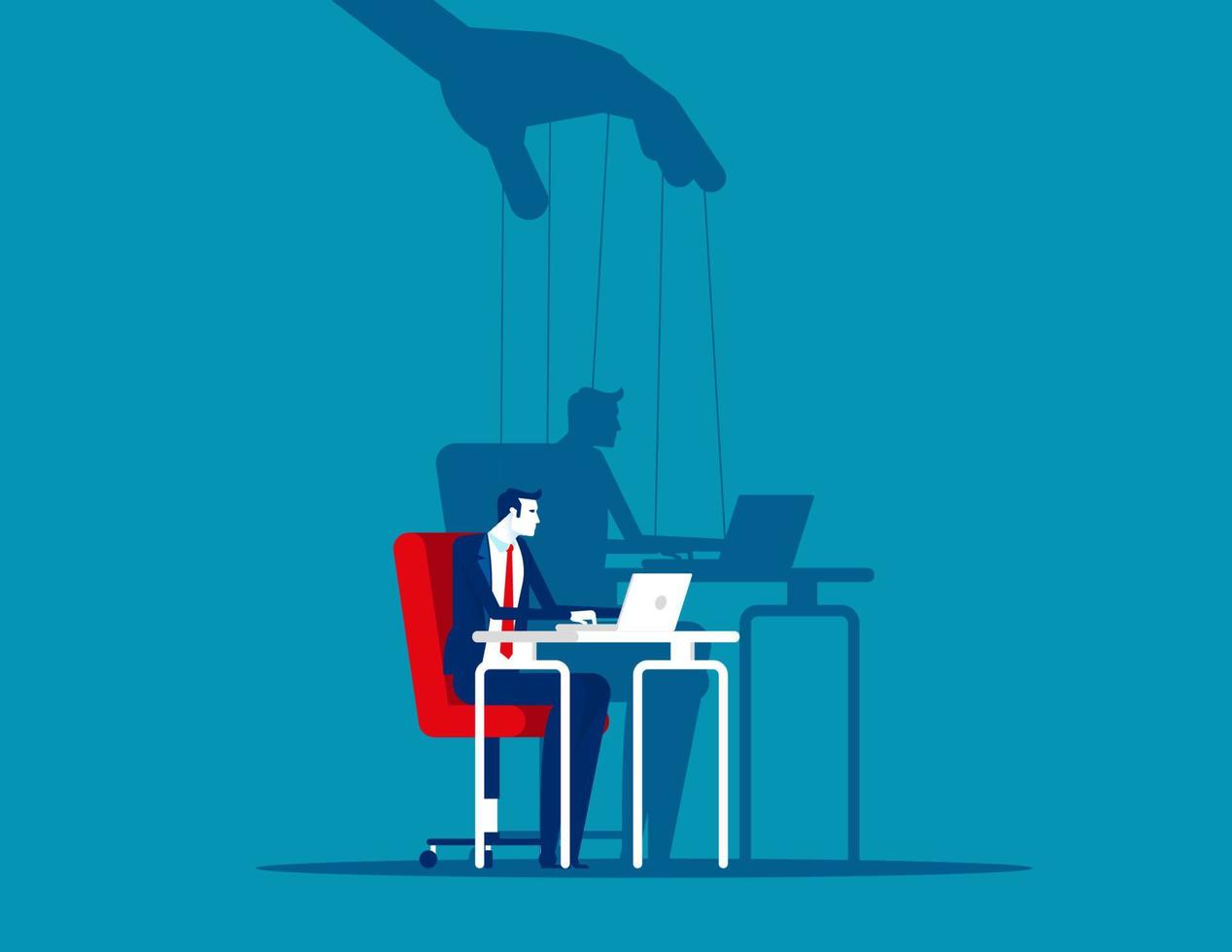 Business man and Shadow as Puppet. Concept business puppet vector illustration, Control dictator.